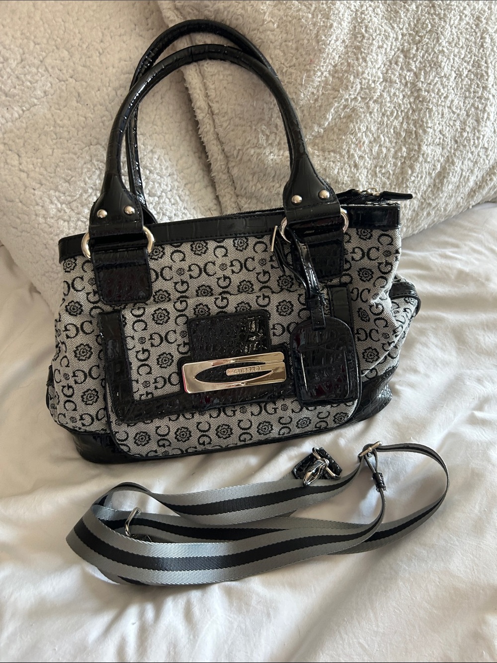 New Black & Gray Patterned Women's Tote Bag with Removable Strap